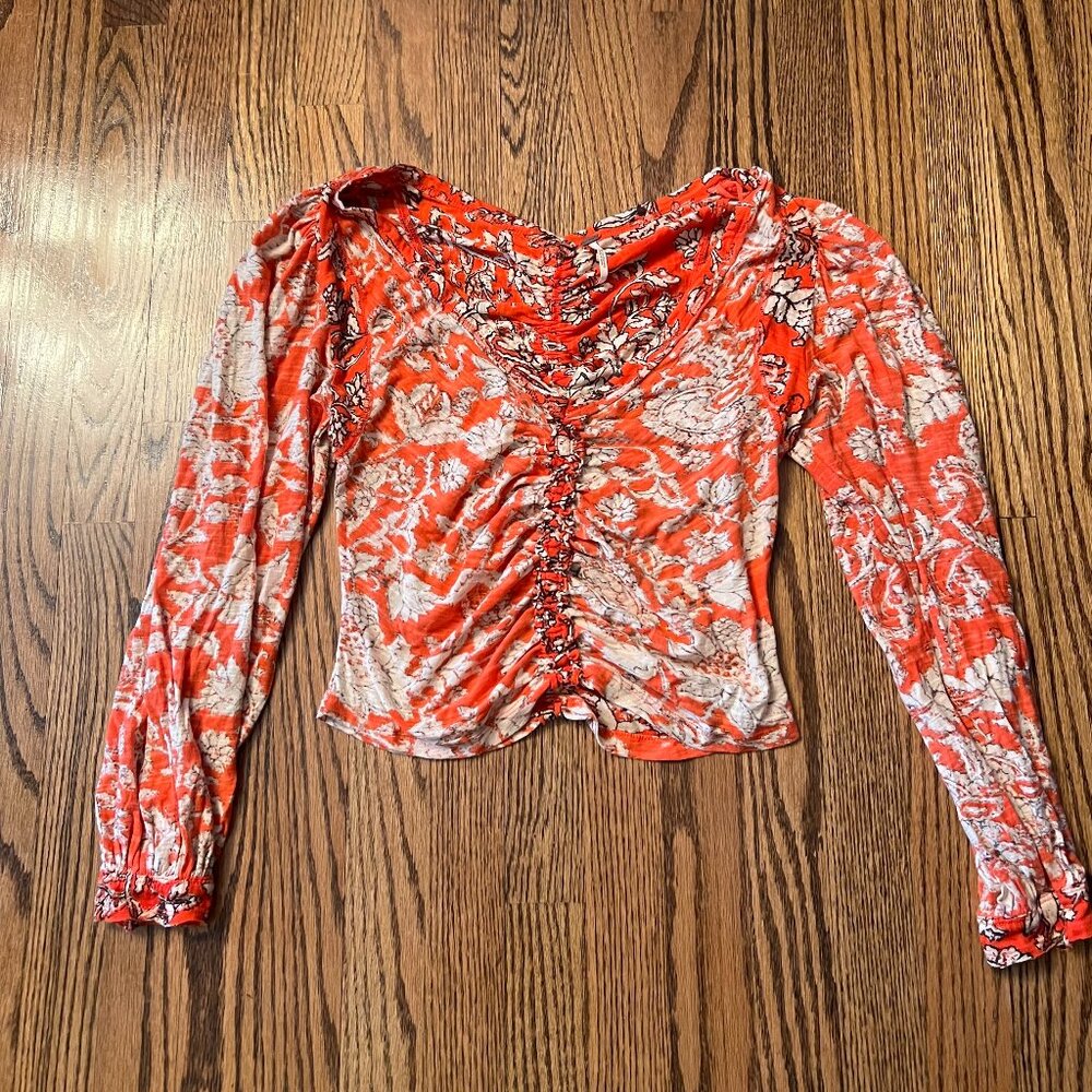 Free People Bright Orange Floral Top